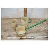 Green Rim Enamelware Cup, Pitcher, Pot