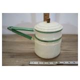 Green Rim Enamelware Double Boiler Pan Set