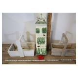 Wooden Bag Dispenser And 2 Baskets.
