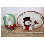 Stained Glass Candle And Frosty Serving Tray.