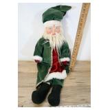 Santa Dressed In Green, Carved Wood Face.