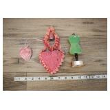 Vintage Crochet Wishbone Pin Cushion Thimble, +