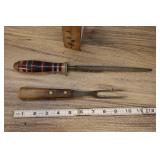 Vtg Honing Steel Multicolor, Brass Hilt, With Fork