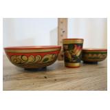 Red, Gold And Black Painted Wooden Bowls, Ussr