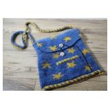 Hand Knitted Sachel Bag, Blue With Stars
