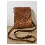 Vintage Hand Tooled Leather Purse, Floral Tooling