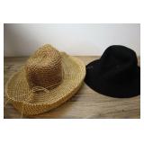 Straw Floppy Hat And Black Felt Hat