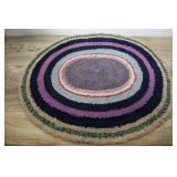 Vintage Hand Knitted Tuffted Pile Round Rug 33.5"