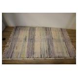 Vintage Rolled Style Rag Rug, Purple & Cream