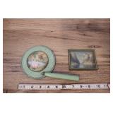Antique Hand Mirror, Painted Scene On Reverse,