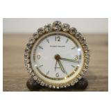 Vtg Rhinestone Alarm Clock, Semca Clock Co Germany
