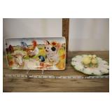 Vtg Chic Deviled Egg Plate And Farmyard Platter