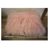 Pink Mongolian Sheep Fur Throw Pillow