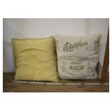 Pair Vtg Throw Pillows, Adolphus Rice Bag Pillow &