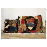 Pair Of Vintage Bohemian Patchwork Throw Pillows
