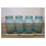 Four Vintage Blue Ball Perfect Mason Quart Jars