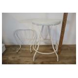 Vintage White Metal Stool, Upholstered Seat,