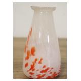 White And Red Art Glass Vase, 3x5"t