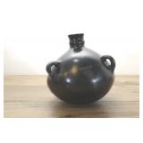 Hand Thrown Bottle Vase, Three Handles Black Glaze