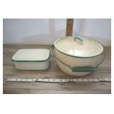 Green Rim Enamelware Lidded Sauce Pot & Storage