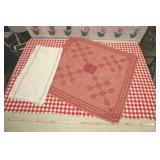 Red And White Table Covers, Largest Is 72"