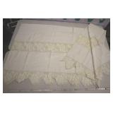 White Table Cover With Crochet Wavy Boarder, 4x8