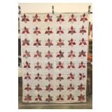 White Quilt, Red Star Pattern, 65x85"