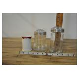 Retro Glass Sugar And Cheese Shaker, And Pitcher