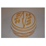 Stoneware Dish With Lid  White Glazed Wheat Pattrn