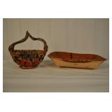Folk Art Baskets -  Birch Bowl, Wicker & Wood
