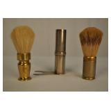 Two Shaving Brushes  Metal Handles 1 Stand Unmrkd