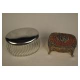 Pair Of Dresser Boxes - Pressed Glass Powder Box
