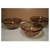 Set Of 3 Vintage Mixing Bowls Brown Glass