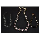 Black Necklaces - Hand Painted Nuts And Wood 3pcs