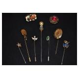 Enameled Scarf Clip, Button Cover, 7 Lapel Pins -