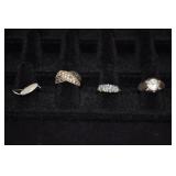 4 Sterling Silver Rings, Marked, Stones Missing