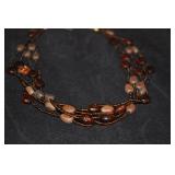 Beaded Necklace - Brown Crystal Cut And Wood Beads