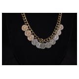 Long Metal Fashion Chain With Silver Medallions
