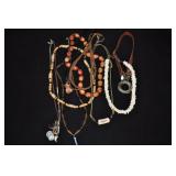 Lot Of 8 Leather, Wood, Shell Necklaces