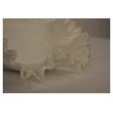 Fenton White & Clear Glass Dish Ruffled Wavy Edge