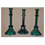 Set Blue Glass Candle Sticks
