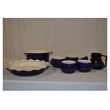 Cobalt Bakeware Set; 4 Soup Bowls, 1 Pie Plate