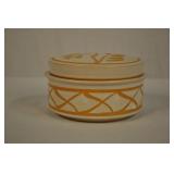 Stoneware Dish With Lid  White Glazed Wheat Pattrn