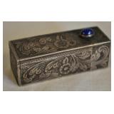Silver And Blue Lapis Lipstick Case Engraved