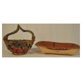Folk Art Baskets -  Birch Bowl, Wicker & Wood