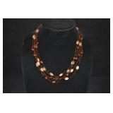 Beaded Necklace - Brown Crystal Cut And Wood Beads