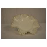 Fenton White & Clear Glass Dish Ruffled Wavy Edge