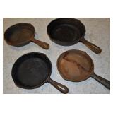 4 Taiwan Cast Iron Pans; 8", 6.5", 2- 6".