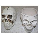 Ceramic Skulls; Coin Bank And Pot 6"