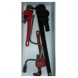 3 Assorted Pipe Wrenches, Ridid 24 #68, 14" Drop